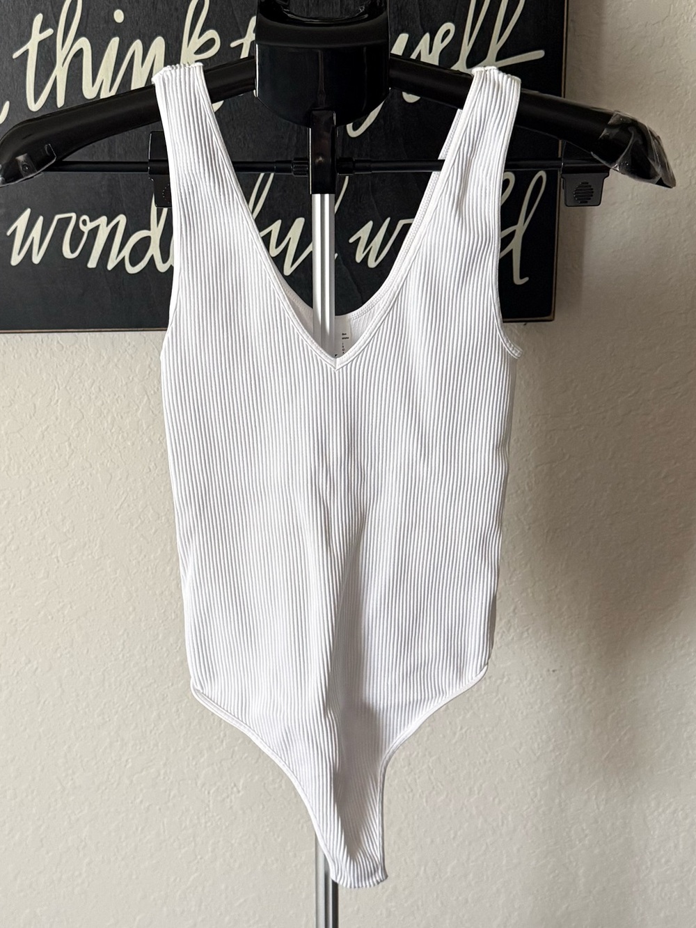 Nikibiki White Ribbed One-Piece Bodysuit NWOT